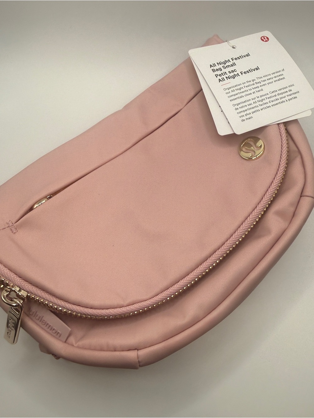 NWT Lululemon All Night Festival Bag Small 2L — Pink Haze / Gold Hardware